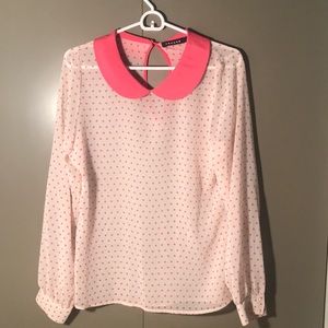 Cute see through cream shirt with pink dots